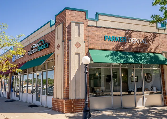 Parker Dental office interior showing the front desk and financial services area